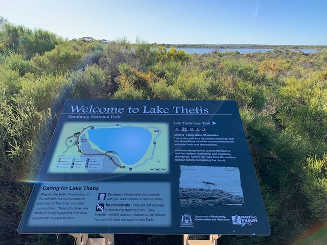 Welcome sign and map at Lake Thetis