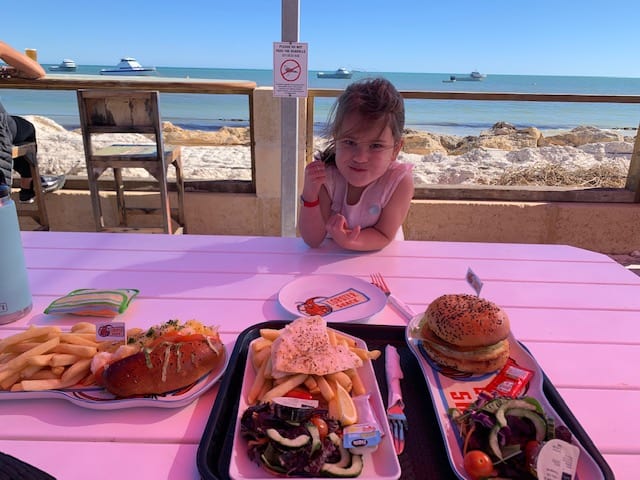 Lunch on the patio at Lobster Shack in Cervantes