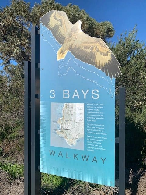 Three Bays Walk welcome sign and map